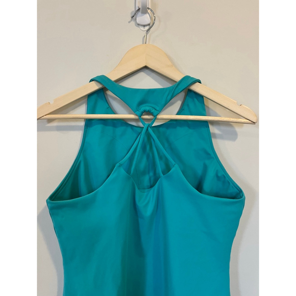 High Neck Teal Powersoft Workout Tank Shelf Bra Fitted Yoga Gym Athleisure - Picture 6 of 7